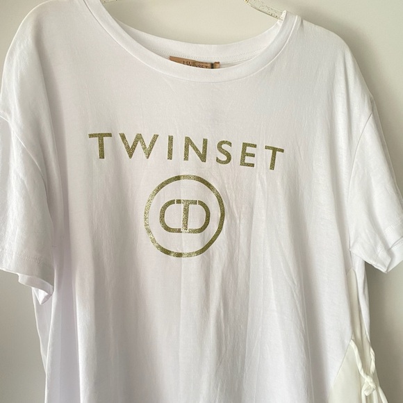 TWIN-SET Maxi Flared T-shirt with Ruffle Insertnero Size IT XS NWT - Picture 7 of 13